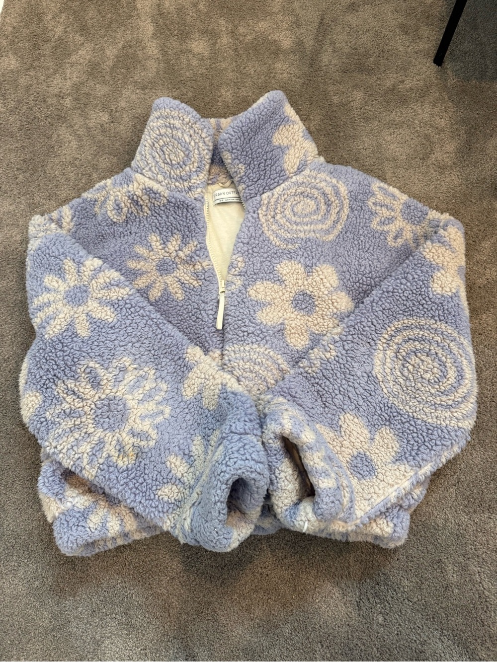 Urban Outfitters Lavender Sherpa Zip Turtleneck with Cream Floral Motif